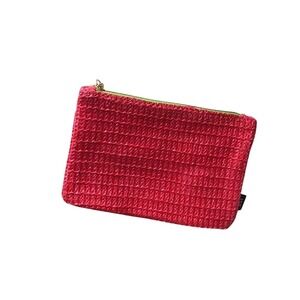 Pink Waffle Knit Cosmetic Bag Zipper Pouch Small Makeup Travel